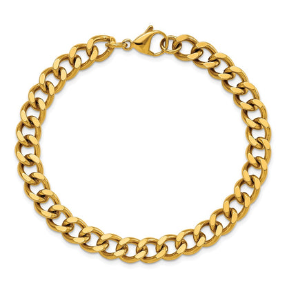 Chisel Stainless Steel Brushed and Polished Yellow IP-plated 8mm 8.5in Curb Chain Bracelet