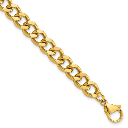 Chisel Stainless Steel Brushed and Polished Yellow IP-plated 8mm 8.5in Curb Chain Bracelet