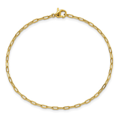 Chisel Stainless Steel Polished Yellow IP-plated Enlongated Open Paperclip Link 7.25 inch Chain Bracelet