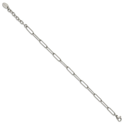 Chisel Stainless Steel Polished Elongated Open Link Paperclip 7 inch Bracelet with 1.25 inch Extension