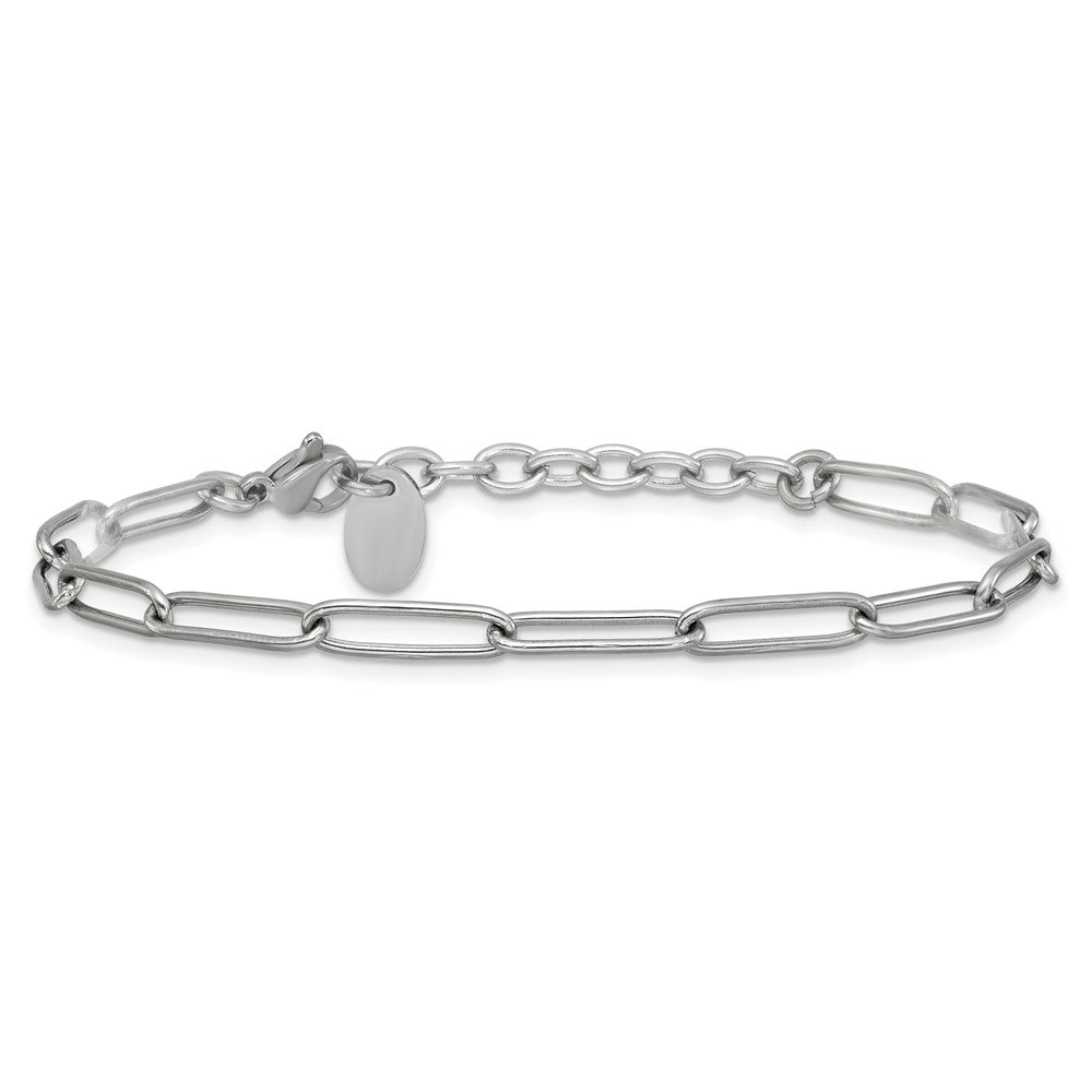 Chisel Stainless Steel Polished Elongated Open Link Paperclip 7 inch Bracelet with 1.25 inch Extension