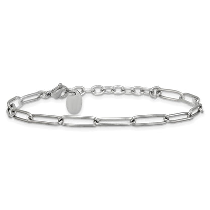 Chisel Stainless Steel Polished Elongated Open Link Paperclip 7 inch Bracelet with 1.25 inch Extension