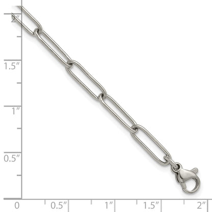 Chisel Stainless Steel Polished Elongated Open Link Paperclip 7 inch Bracelet with 1.25 inch Extension