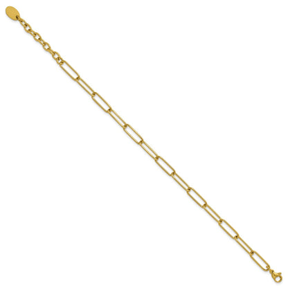 Chisel Stainless Steel Polished Yellow IP-plated Elongated Open Link Paperclip 7 inch Bracelet with 1.25 inch Extension