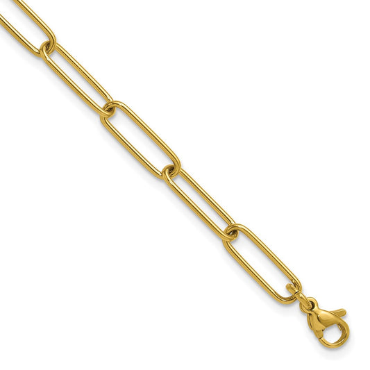 Chisel Stainless Steel Polished Yellow IP-plated Elongated Open Link Paperclip 7 inch Bracelet with 1.25 inch Extension