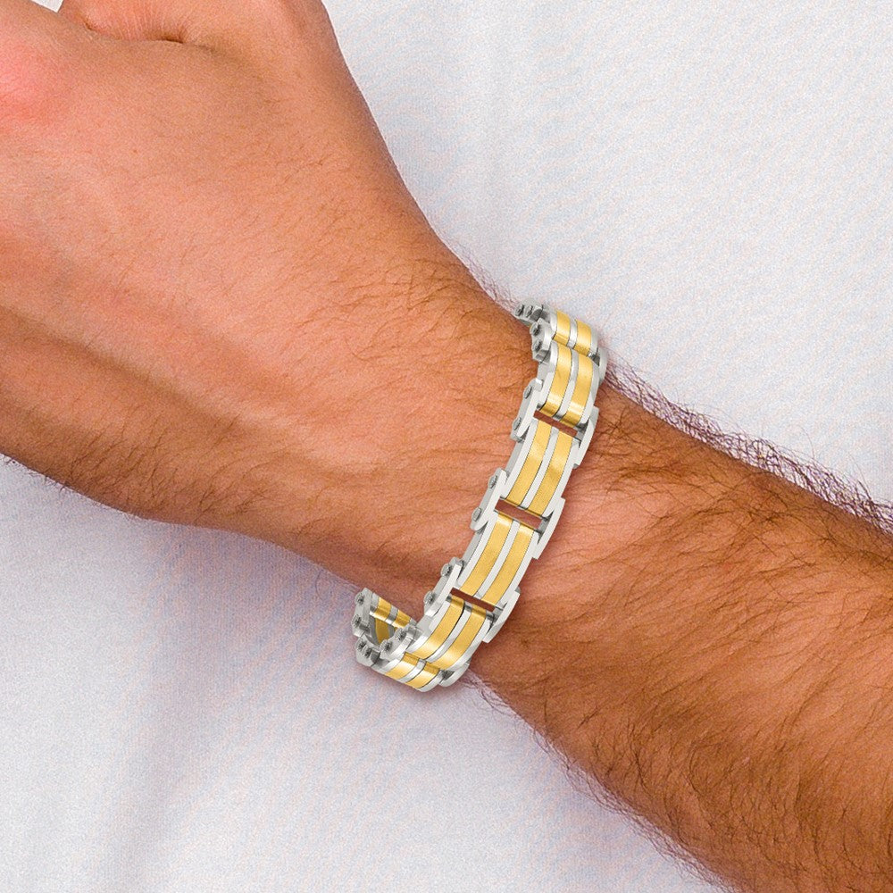 Chisel Stainless Steel Brushed and Polished Yellow IP-plated 8.25 inch Link Bracelet