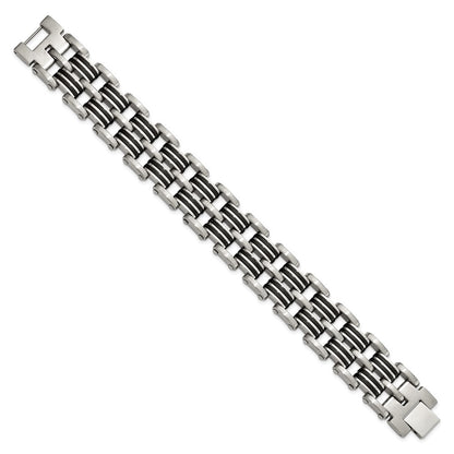 Chisel Stainless Steel Brushed and Polished with Black Rubber Inlay 8.25 inch Link Bracelet
