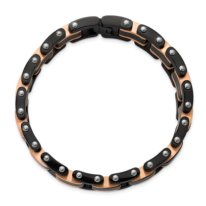 Chisel Stainless Steel Brushed and Polished Black and Rose IP-plated with Black Carbon Fiber Inlay 8.5 inch Link Bracelet