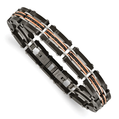 Chisel Stainless Steel Brushed and Polished Black and Rose IP-plated Reversible 7.5 inch Bracelet with .5 inch Extension