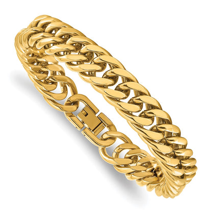 Chisel Stainless Steel Polished Yellow IP-plated 12mm 8.5 inch Heavy Curb Link Bracelet