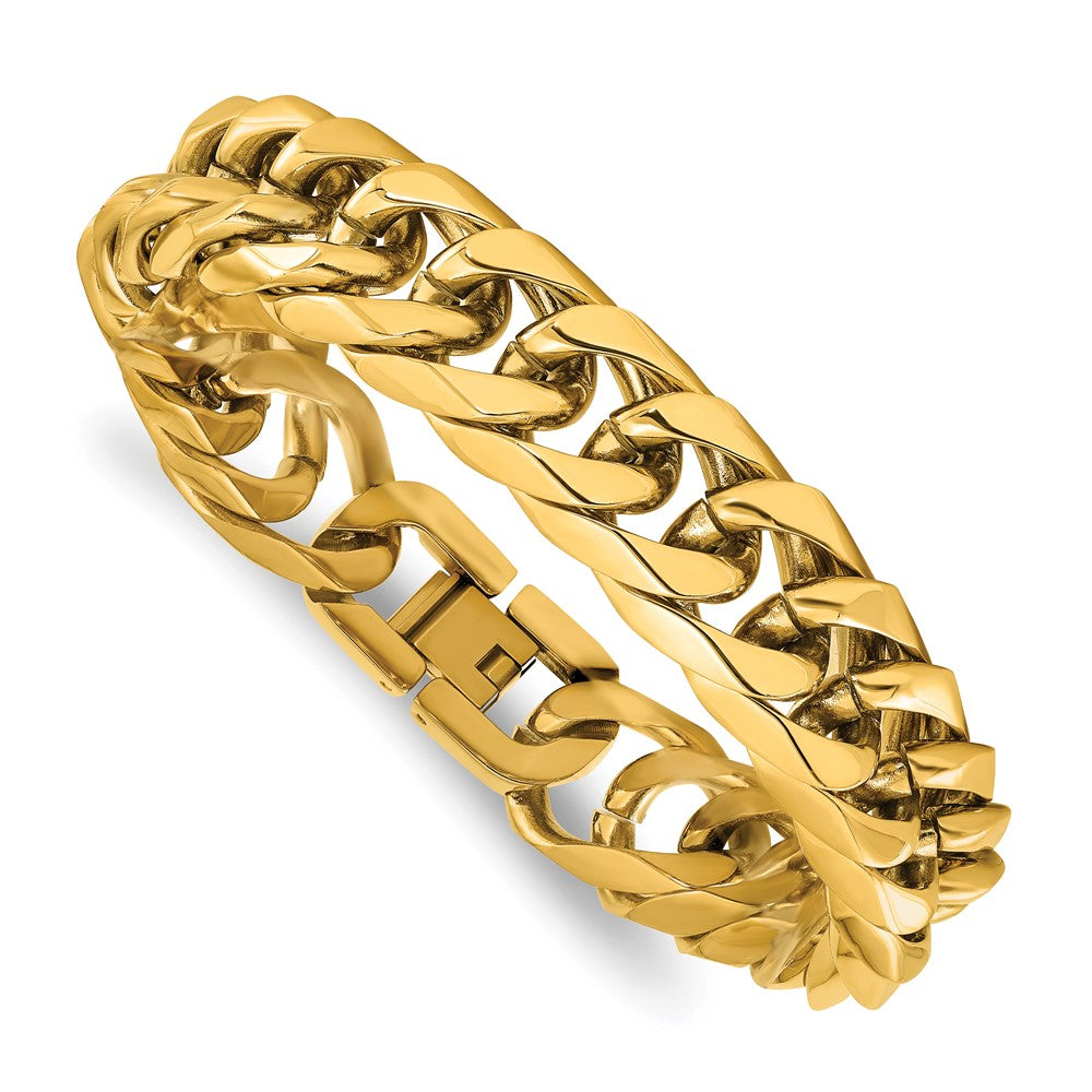Chisel Stainless Steel Polished Yellow IP-plated 16mm 8.5 inch Heavy Curb Link Bracelet