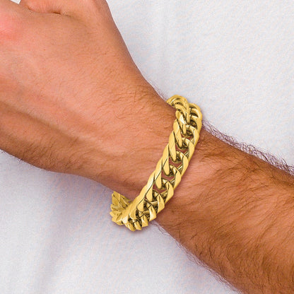 Chisel Stainless Steel Polished Yellow IP-plated 16mm 8.5 inch Heavy Curb Link Bracelet