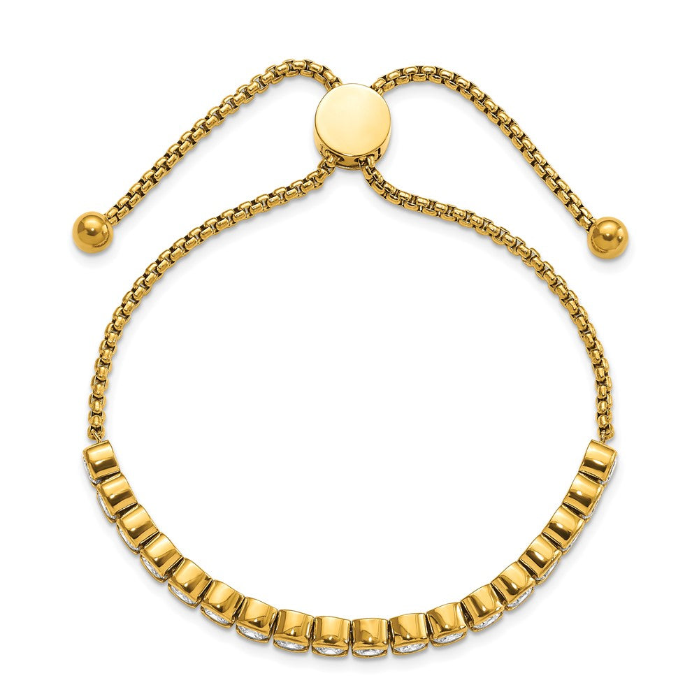 Chisel Stainless Steel Polished Yellow IP-plated with Round CZ Adjustable Bracelet