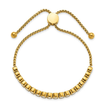 Chisel Stainless Steel Polished Yellow IP-plated with Round CZ Adjustable Bracelet