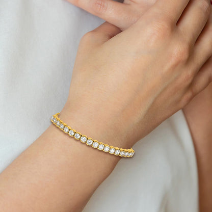 Chisel Stainless Steel Polished Yellow IP-plated with Round CZ Adjustable Bracelet
