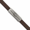 Chisel Stainless Steel Antiqued Bronze-plated with CZ Starburst Brown Leather 8 inch Bracelet