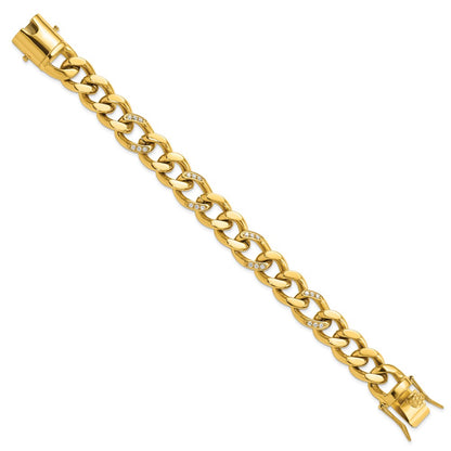 Chisel Stainless Steel Polished Yellow IP-plated with CZ 8 inch Curb Link Bracelet