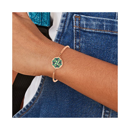 Chisel Stainless Steel Polished Rose IP-plated with Enamel Flower 5.5 inch Bangle Bracelet with 2 inch Extension