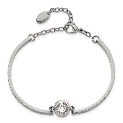 Chisel Stainless Steel Polished with Crystal 6.5 inch Bangle Bracelet with 2 inch Extension