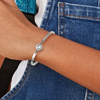 Chisel Stainless Steel Polished with Crystal 6.5 inch Bangle Bracelet with 2 inch Extension