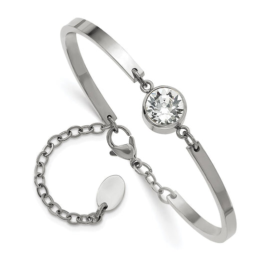 Chisel Stainless Steel Polished with Crystal 6.5 inch Bangle Bracelet with 2 inch Extension