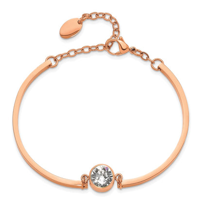 Chisel Stainless Steel Polished Rose IP-plated with Crystal 6.5 inch Bangle Bracelet with 2 inch Extension