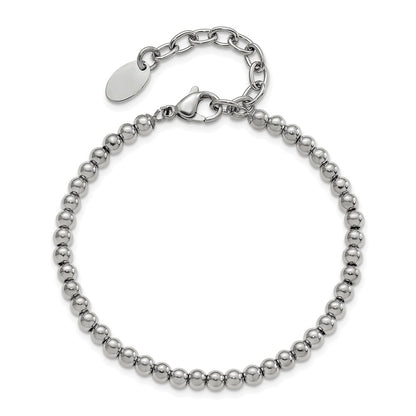 Chisel Stainless Steel Polished 4mm Beaded 6.5 inch Bracelet with 1.5 inch Extension