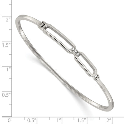 Chisel Stainless Steel Polished with Crystals 6.5 inch Hinged Bangle