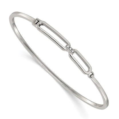 Chisel Stainless Steel Polished with Crystals 6.5 inch Hinged Bangle