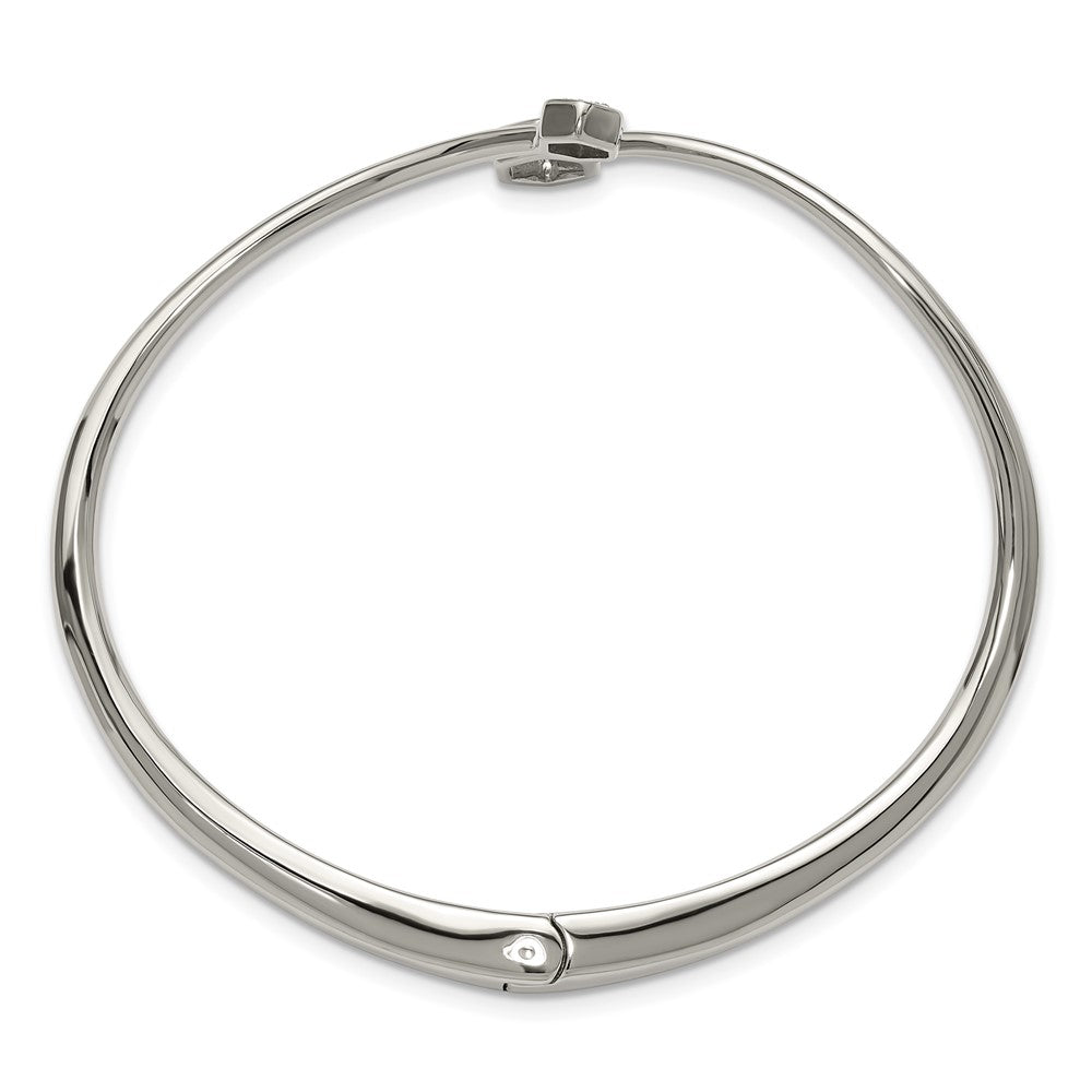 Chisel Stainless Steel Polished with Crystals 6.75 inch Hinged Cuff Bangle