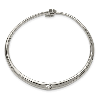 Chisel Stainless Steel Polished with Crystals 6.75 inch Hinged Cuff Bangle