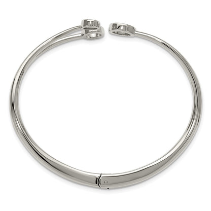 Chisel Stainless Steel Polished with Crystals 6.75 inch Hinged Cuff Bangle