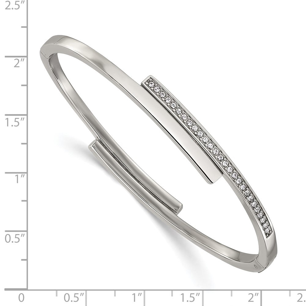 Chisel Stainless Steel Polished with Crystals 6.75 inch Hinged Bangle