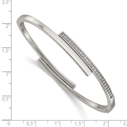 Chisel Stainless Steel Polished with Crystals 6.75 inch Hinged Bangle