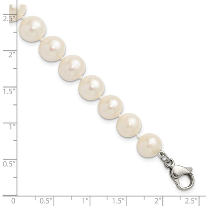Chisel Stainless Steel Polished 9-10mm Hand Knotted White Round Freshwater Cultured Pearl 8 inch Bracelet