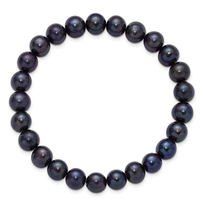 Chisel 8-9mm Black Round Freshwater Cultured Pearl 7 inch Stretch Bracelet