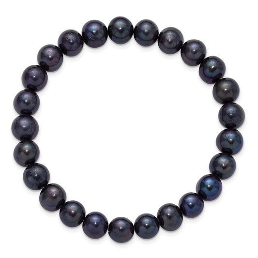 Chisel 8-9mm Black Round Freshwater Cultured Pearl 7 inch Stretch Bracelet
