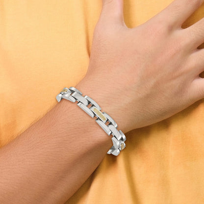 Chisel Stainless Steel Polished with 14K Gold Accent 8.25 inch Link Bracelet