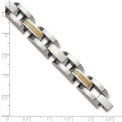 Chisel Stainless Steel Polished with 14K Gold Accent 8.25 inch Link Bracelet
