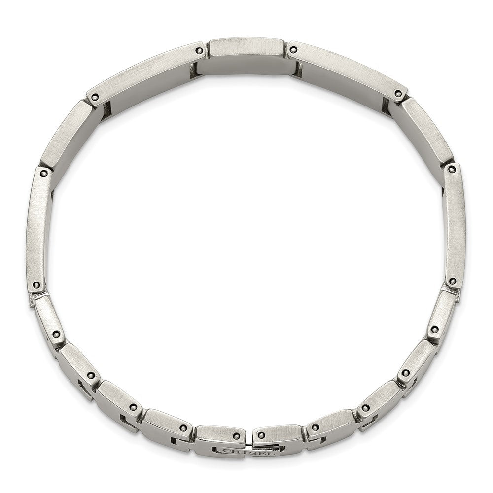 Chisel Stainless Steel Polished with Diamond-cut 14K Gold Accent and 1/20ct. Diamond with Black Enamel 8 inch Bracelet