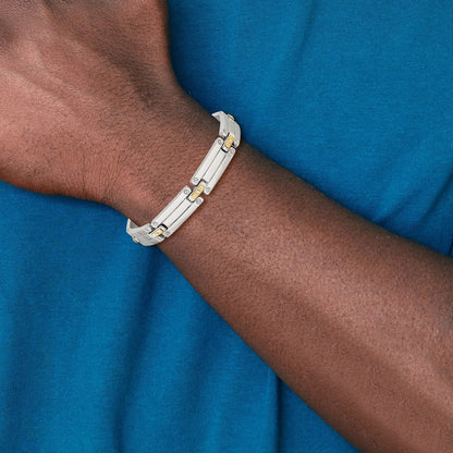 Chisel Stainless Steel Polished with 14K Gold Accent and 1/15ct. Diamond 8.5 inch Link Bracelet
