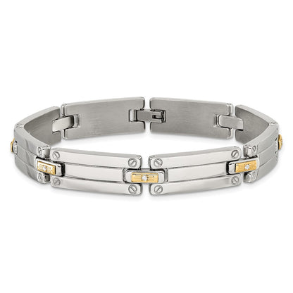 Chisel Stainless Steel Polished with 14K Gold Accent and 1/15ct. Diamond 8.5 inch Link Bracelet