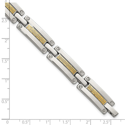 Chisel Stainless Steel Polished with 14K Gold Accent Basket Weave Pattern 8.5 inch Link Bracelet