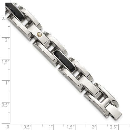Chisel Stainless Steel Polished with 14K Gold Accent and 1/20ct. Diamond and Onyx 8.25 inch Link Bracelet