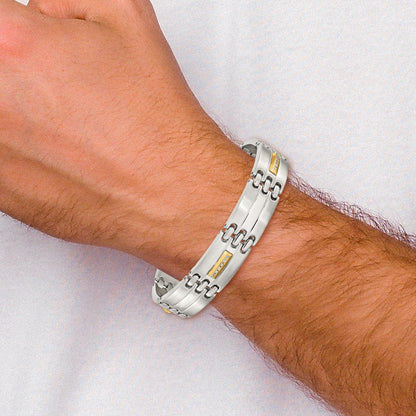 Chisel Stainless Steel Brushed and Polished with 14K Gold Accent and 1/4ct. Diamond 8.5 inch Bracelet