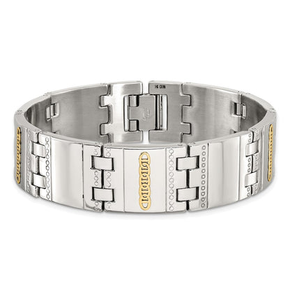 Chisel Stainless Steel Polished and Textured with 14K Gold Accent 8.5 inch Link Bracelet