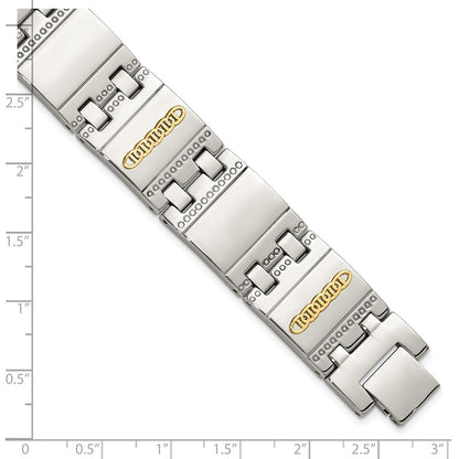 Chisel Stainless Steel Polished and Textured with 14K Gold Accent 8.5 inch Link Bracelet