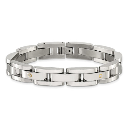 Chisel Stainless Steel Polished with 14K Gold Accent and 1/15ct. Diamond 8.25 inch Link Bracelet