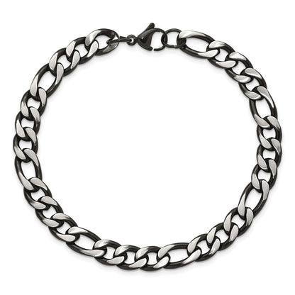 Chisel Stainless Steel Brushed and Polished Black IP-plated 7.5mm 9 inch Figaro Chain Bracelet