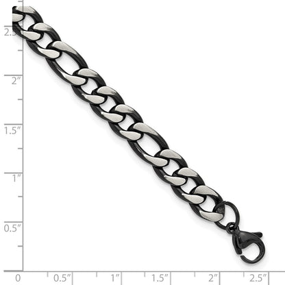 Chisel Stainless Steel Brushed and Polished Black IP-plated 7.5mm 9 inch Figaro Chain Bracelet